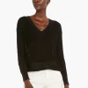 Best NIC+ZOE Textural V-Neck Summer Sweater Black Onyx