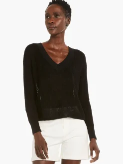 Best NIC+ZOE Textural V-Neck Summer Sweater Black Onyx