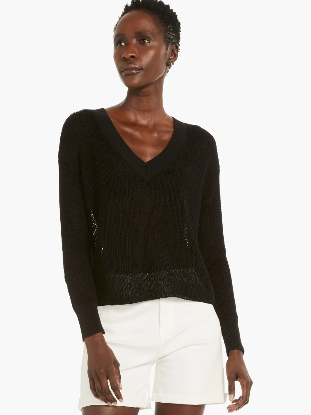 Best NIC+ZOE Textural V-Neck Summer Sweater Black Onyx