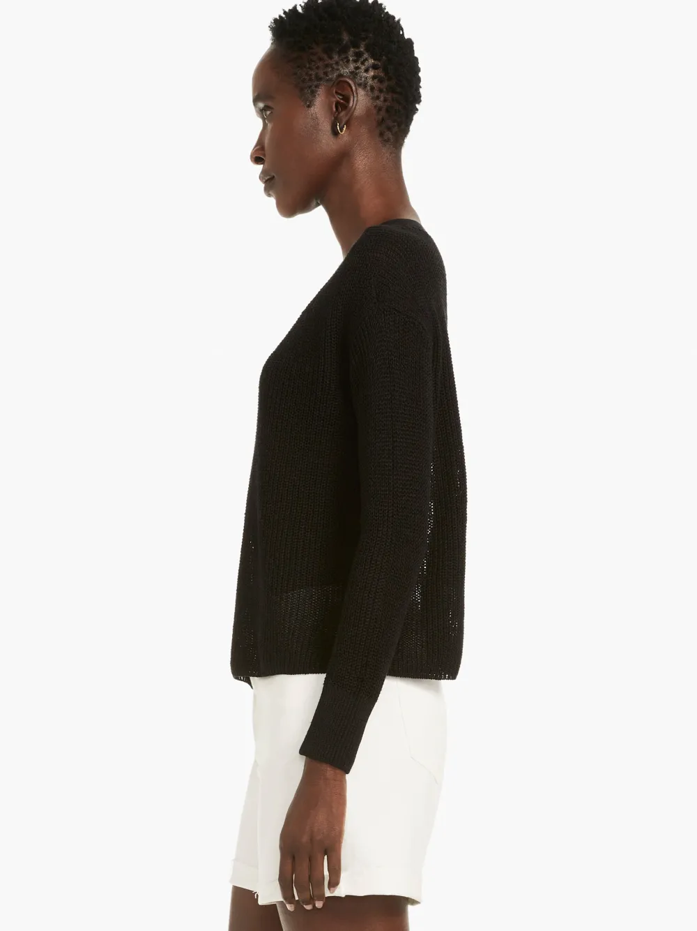 Best NIC+ZOE Textural V-Neck Summer Sweater Black Onyx