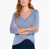 New NIC+ZOE V Neck Long Sleeve Shimmer Sweater Tee Provence