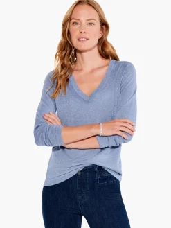 New NIC+ZOE V Neck Long Sleeve Shimmer Sweater Tee Provence