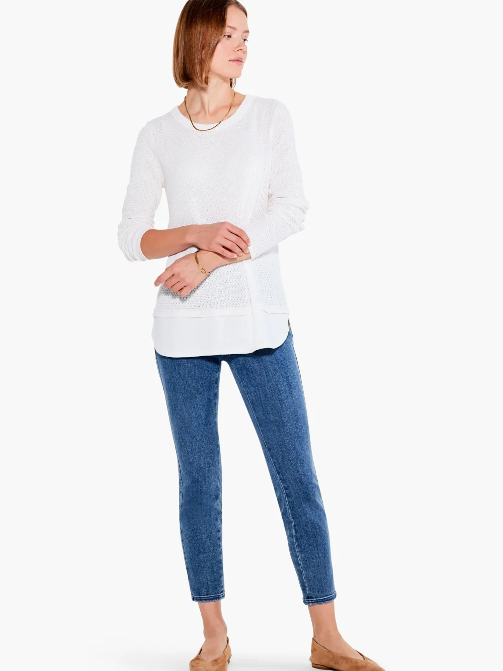 Flash Sale NIC+ZOE Waffle Vital Crew Neck Sweater Cream