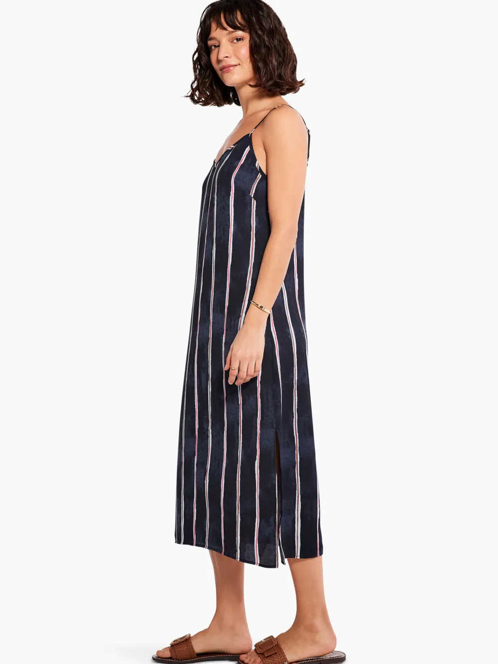 Fashion NIC+ZOE Wavy Lines Slip Dress Indigo Multi