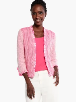 Sale NIC+ZOE Zig Zag Fringe Mix Knit Jacket Shocking Pink