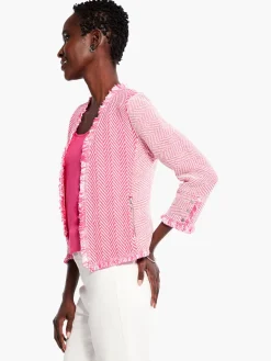 Sale NIC+ZOE Zig Zag Fringe Mix Knit Jacket Shocking Pink